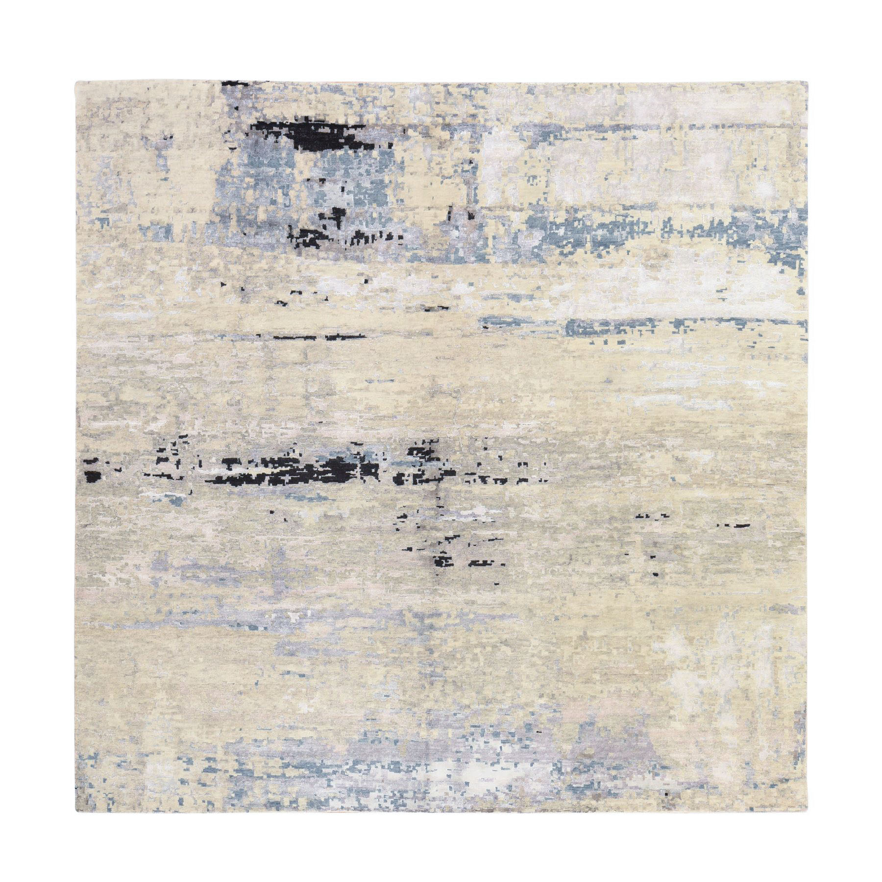 10'x10' Beige & Gray, Abstract Design, Hand Knotted, Hi-Low Pile, Wool & Silk, Square, Oriental Rug 